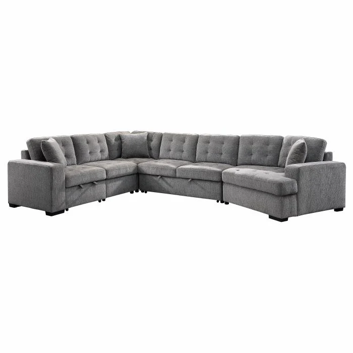 9401GRY42LRU - (4)4-Piece Sectional with Pull-out Bed and Pull-out Ottoman