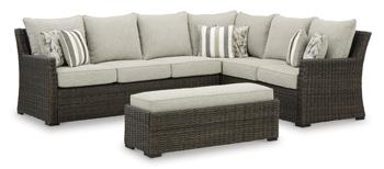 Brook Ranch Outdoor Sofa Sectional/Bench with Cushion (Set of 3) - Image 3