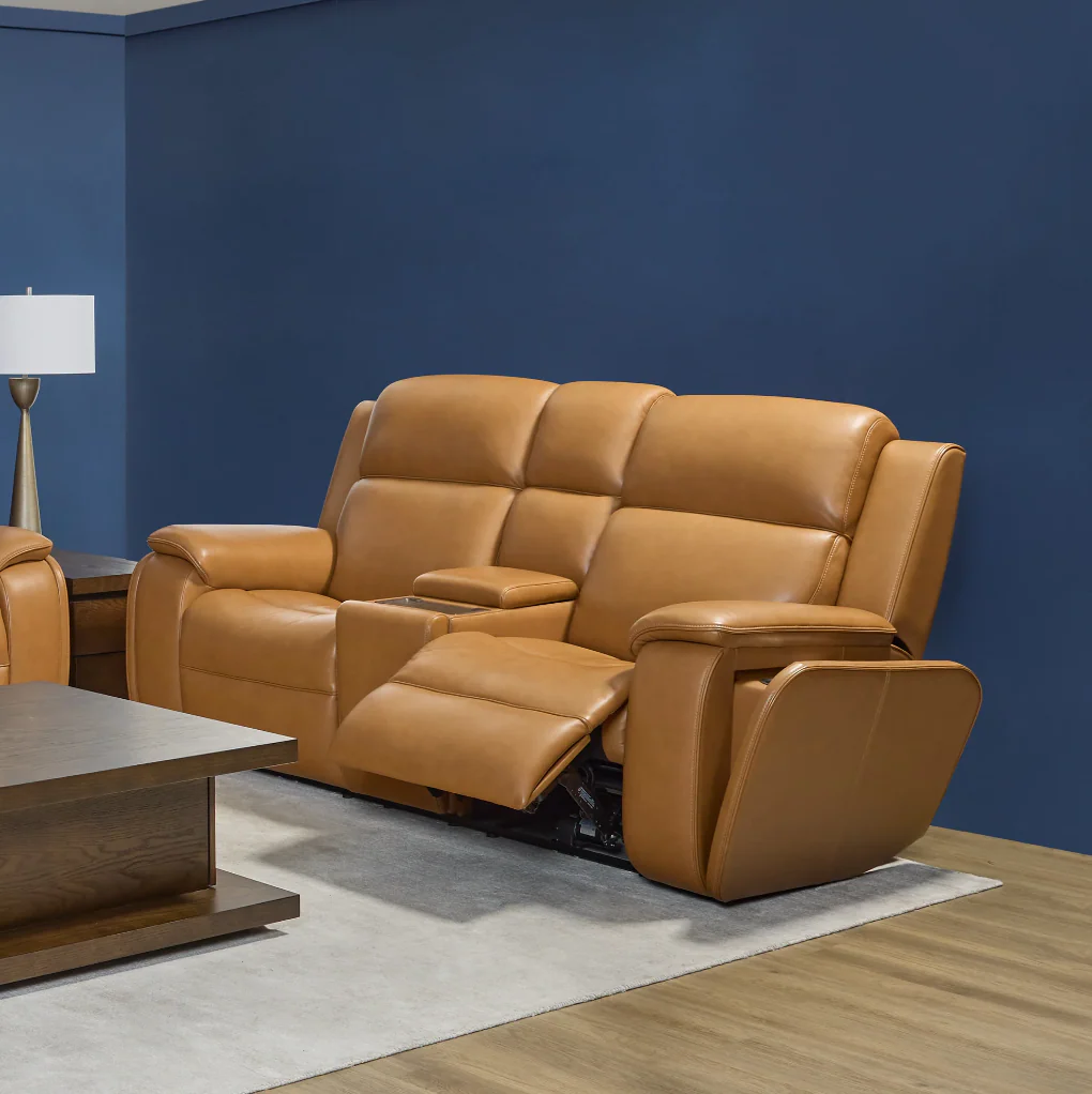 Flexsteel Ziggy Leather Power Reclining Loveseat with Power Headrest, Lumbar, Heat & Massage