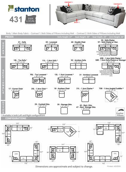 Stanton 431 Sectional - Shown in Gracious Ivory - Image 3