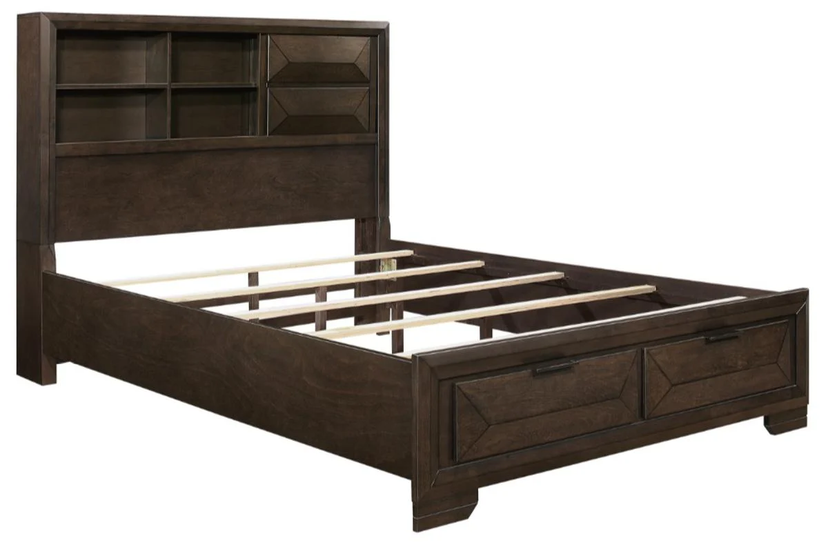Chesky Queen Bookcase Bed with Footboard Storage in Warm Espresso 1753-1 - Image 3