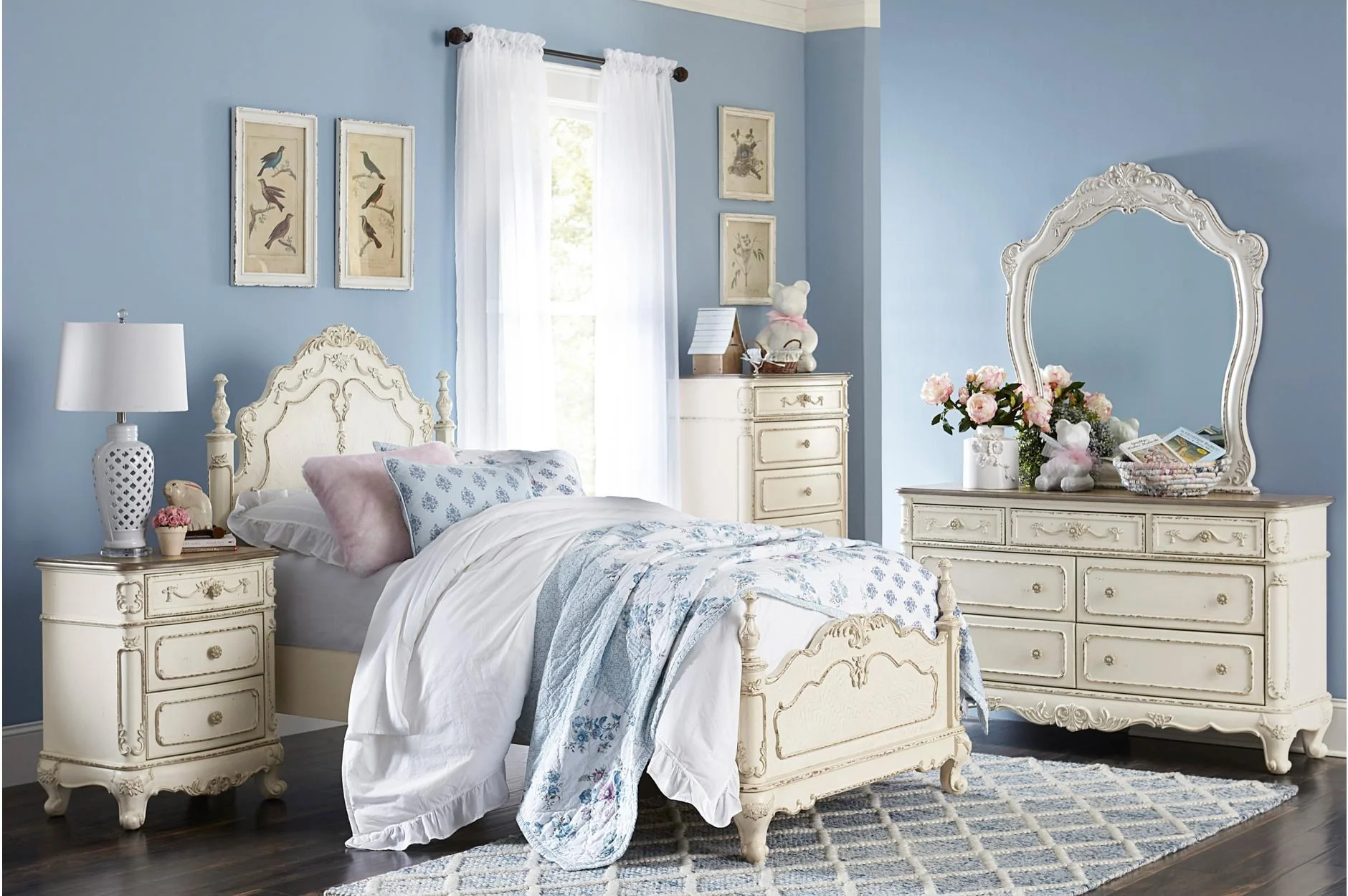 Cinderella 7 Drawer Tall Chest Antique White with Grey Rub-Through 1386NW-12 - Image 4