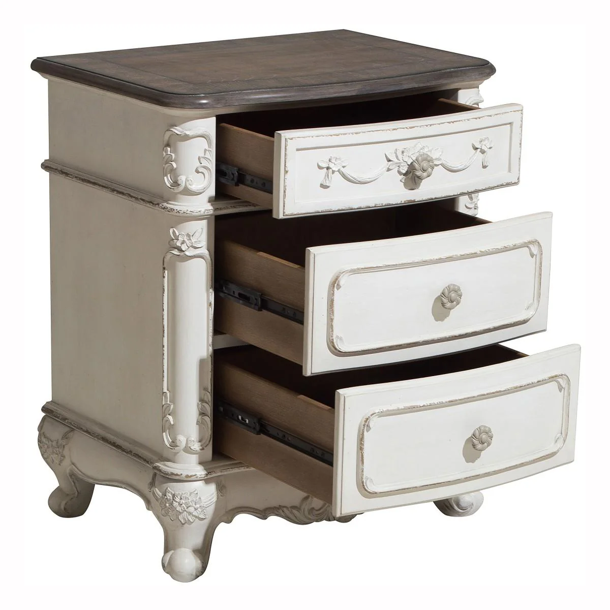 Cinderella Night Stand in Antique White with Grey Rub-Through 1386NW-4 - Image 3