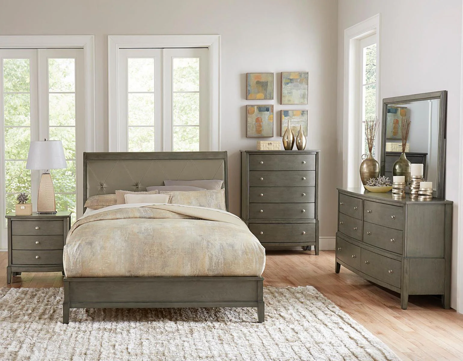 Cotterill Queen Upholstered Sleigh Bed in Gray 1730GY-1 - Image 2