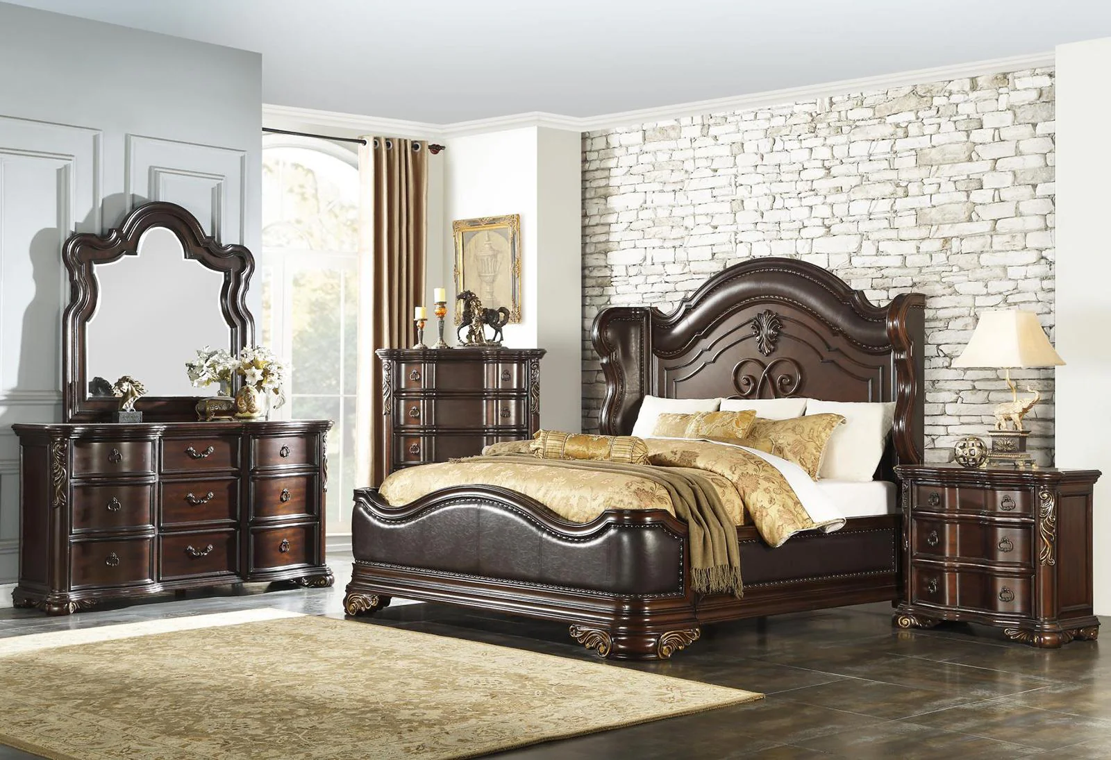 Royal Highlands Queen Upholstered Panel Bed in Rich Cherry 1603-1 - Image 5
