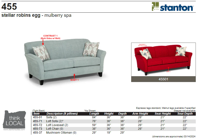Stanton 455 Sofa - Shown in Marlow Red - Image 2