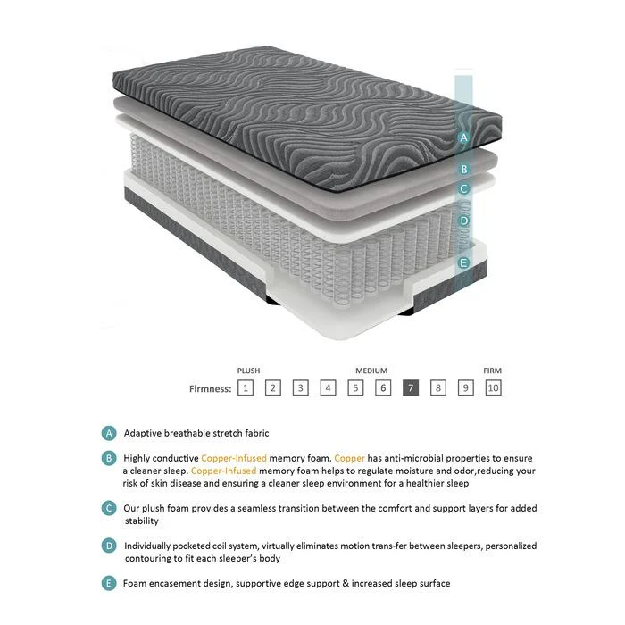 MT-USH08Q - 8" Queen Copper-Infused Memory Foam Hybrid Mattress