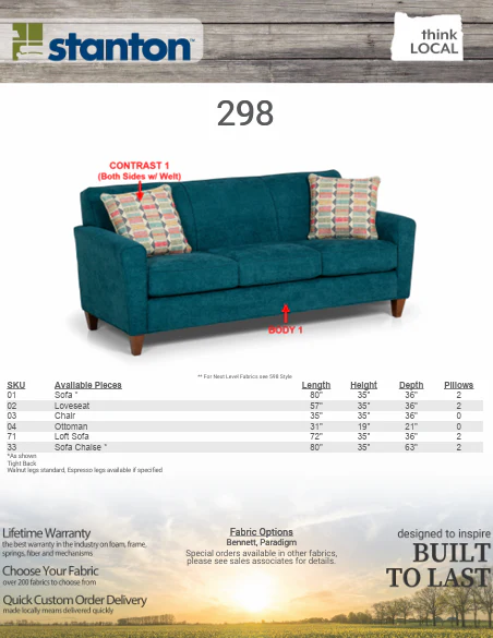 Stanton 298 Sofa - Shown in Sensation Turquoise - Image 2