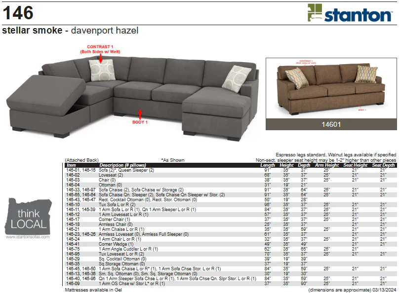 Stanton 146 Sofa - Shown in Bennett Bark - Image 2