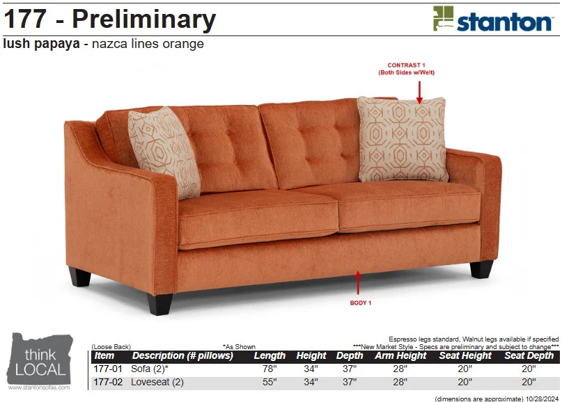 Stanton 177 Sofa - Shown in Lush Papaya - Image 2