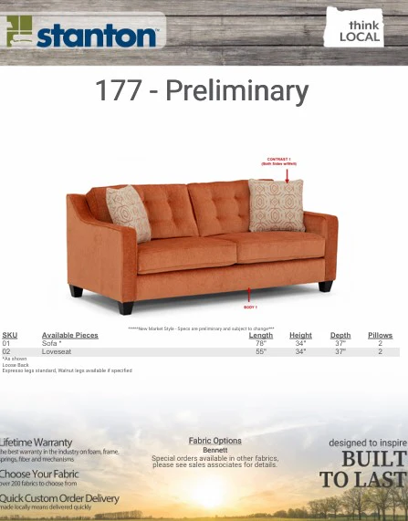 Stanton 177 Sofa - Shown in Lush Papaya - Image 3