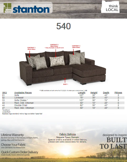Stanton 540 Sofa Chaise - Shown in Champ Slate - Image 7